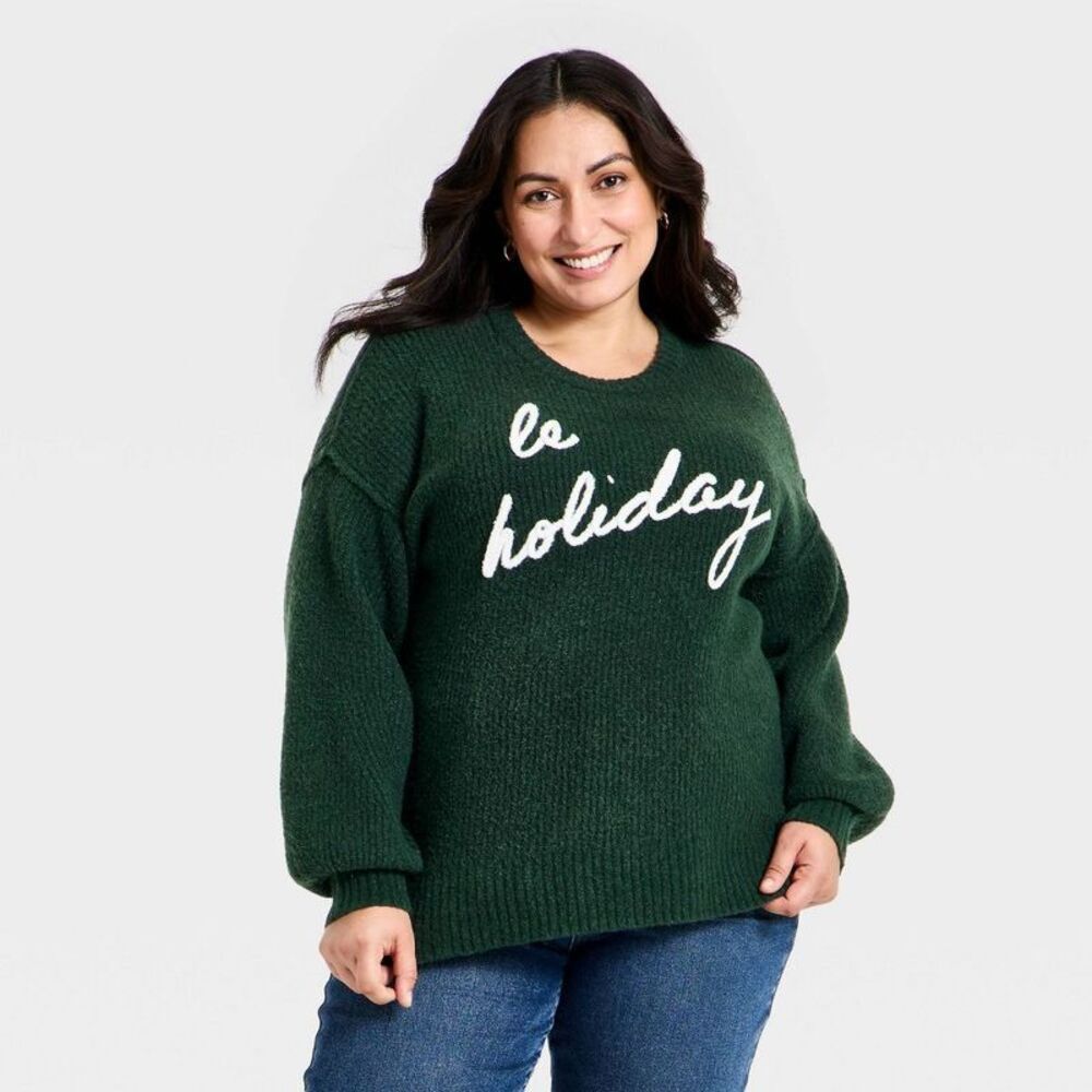 Women's Holiday Sweater - Ava & Viv Green 1X